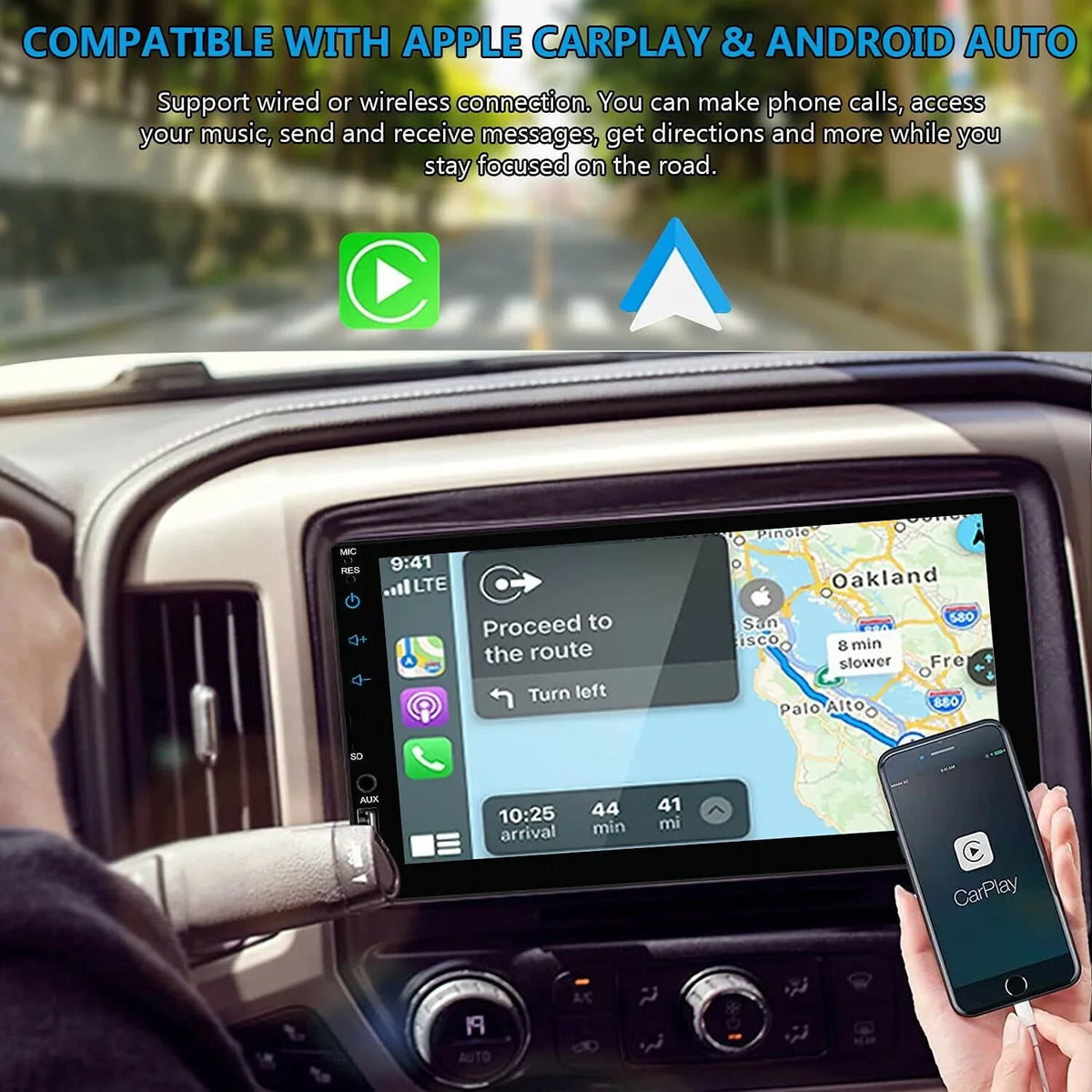 Android/ Touch Player Radio Double Screen 7" Carplay Car 2Din Camera 12LED + Stereo