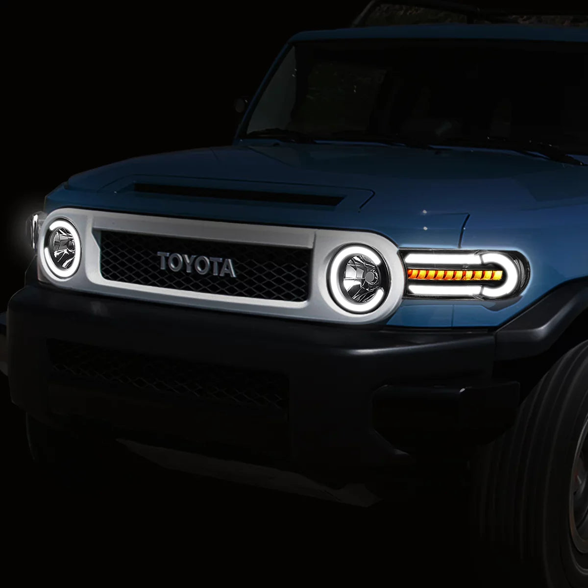 Motoring to Lamps 2014 10 For 08 Pair Headlight 2007 FJ Front 13 Turn DNA HL-LB-FJC07-BK-CL1 Cruiser 09 Corner Black/Clear DRL+Sequential Signal Bumper 11 12 LED