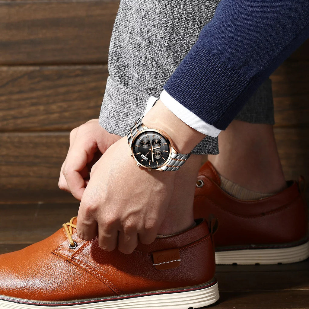 Stainless Luxury Steel Fashion Watch CRRJU relogio masculino Business Men Watch for Mens Quartz Waterproof Chronograph Watches