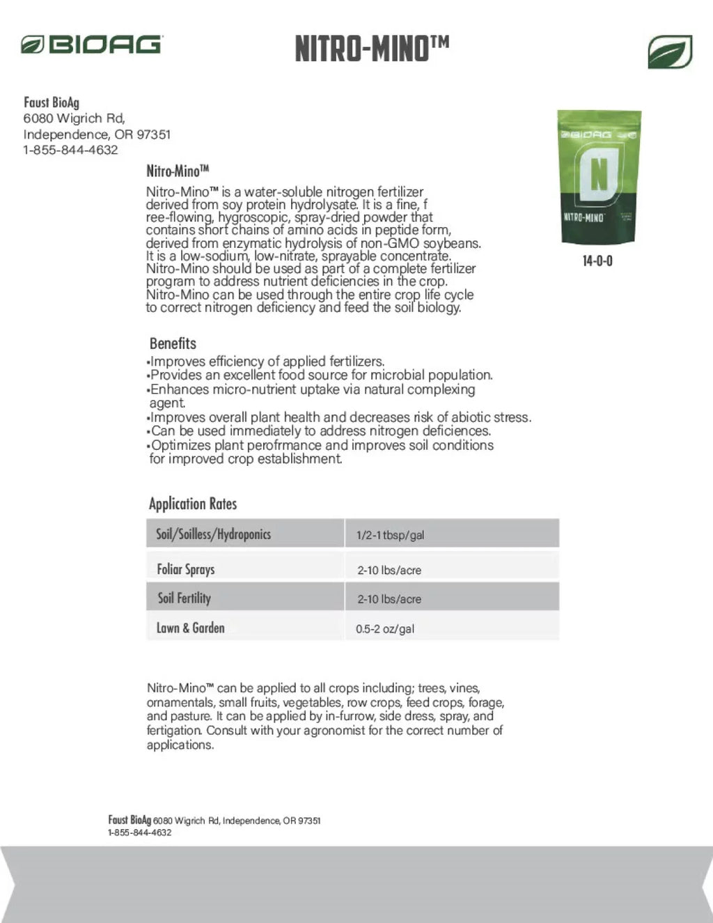 bottle & Acids BioAg Nitro-Mino Water by - - Soluble 4 Amino lb Nitrogen Fertilizer Powder