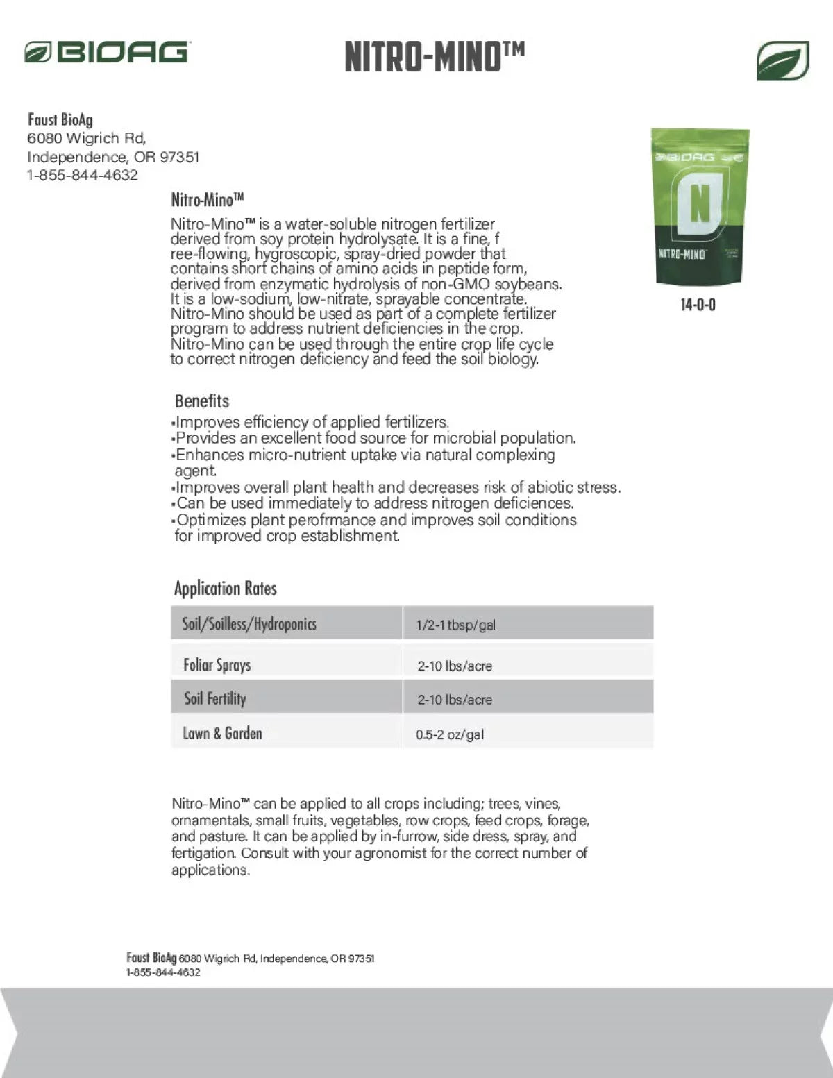 bottle & Acids BioAg Nitro-Mino Water by - - Soluble 4 Amino lb Nitrogen Fertilizer Powder
