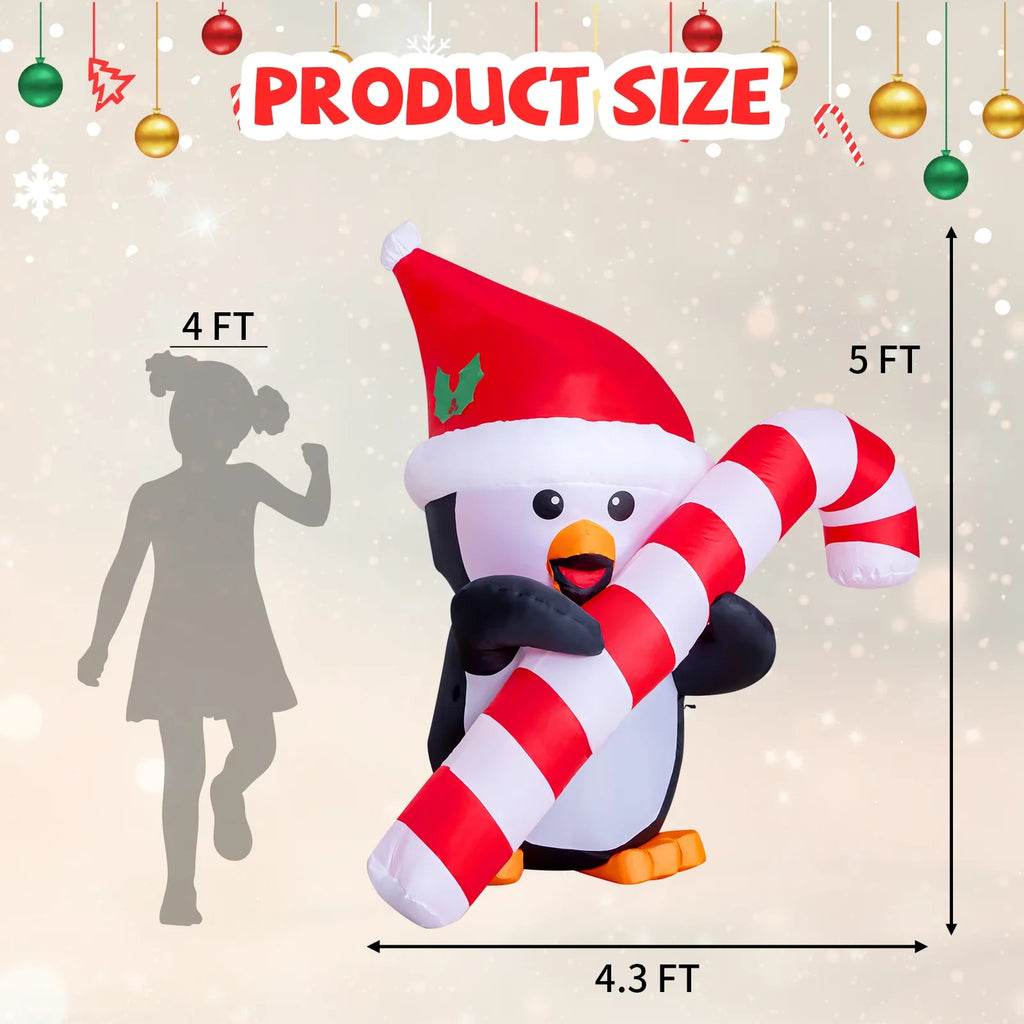 Outdoor Outdoor Indoor Decorations Christmas Penguin Decorations, Blow GOOSH Inflatables Lawn Inflatable for Candy Built-in LEDs 5ft Cane Christmas Up Garden Yard with