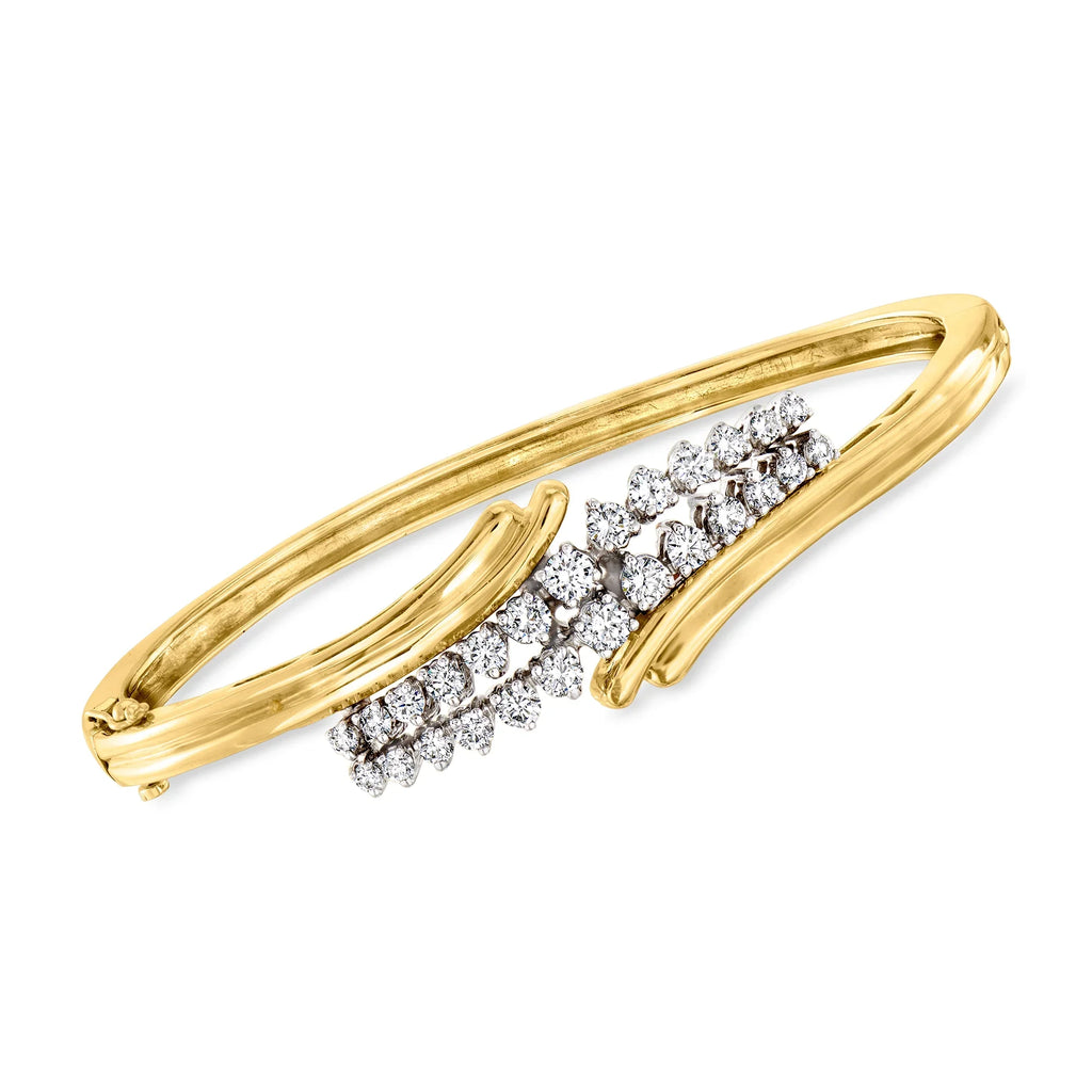 2-Tone 1.80 Gold, 14kt Ross-Simons Diamond in 1980 Pre-Owned C. Women's, ct. Adult, Vintage wristband Bangle Bypass t.w.