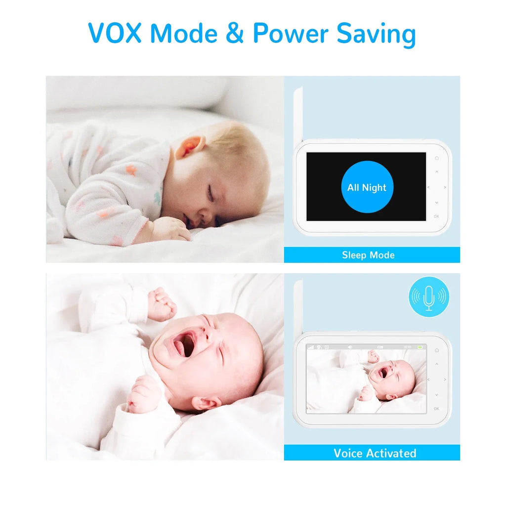 No Auto & Vision,Tem-Sensor, Screen 1080P Audio, with Monitor Night Talk, Pan&Tilt&Zoom, Camera Two-Way 4.3" Baby LCD Febfoxs Wifi