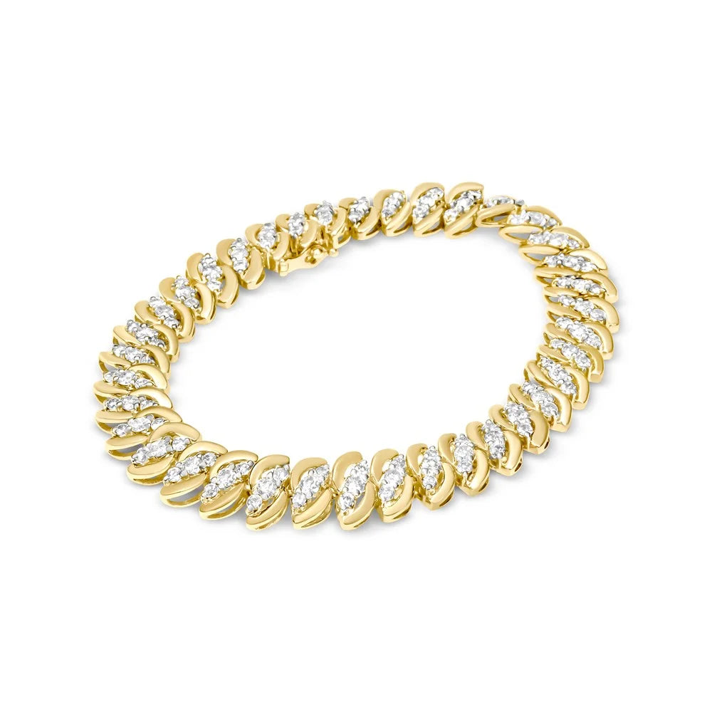 Womens (J-K 5.0 Double Cuban Clarity) Cttw Round 7.25" wristband Yellow Row cut Clasp of Haus Inches Gold Box - 10K S-Link Color, Brilliance Diamond I2-I3