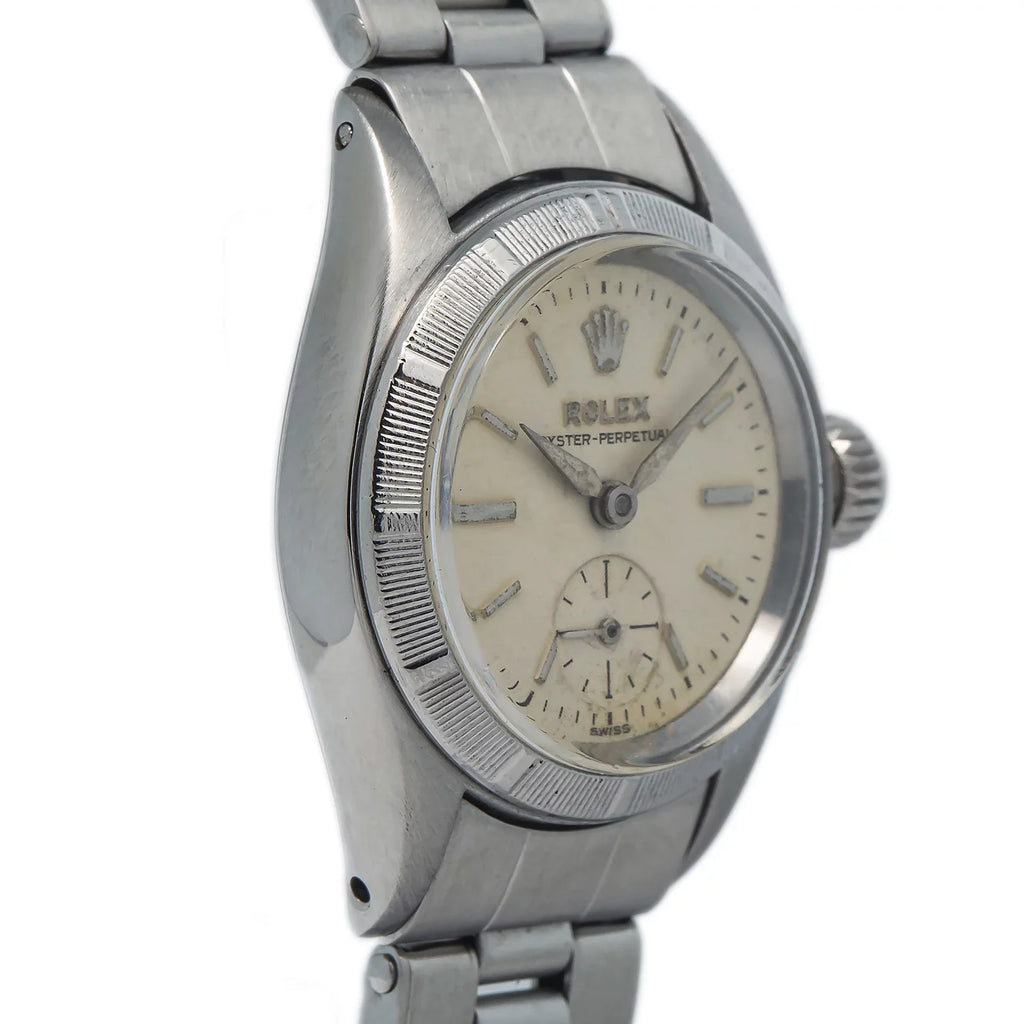 Ladies Perpetual Stainless Oyster vintage RARE Silver Rivet 6505 Dial 24MM