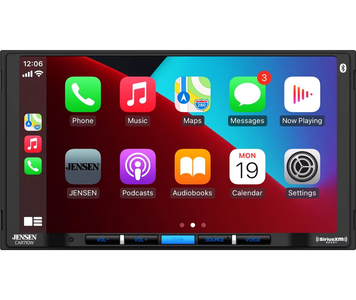 CAR710W SiriusXM-Ready Auto Wireless with l Wired Wireless Jensen and | l Multimedia CarPlay Mechless Bluetooth l Wired Receiver 7” Android Input Charging USB and with Built-in