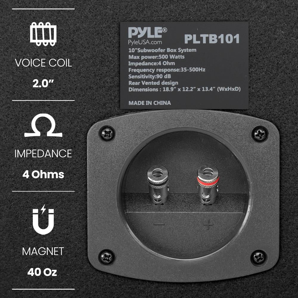 Bass Pyle10-Inch Enclosure Audio Speaker High 500-Watt Car Power Tube Carpeted Subwoofer Sub System