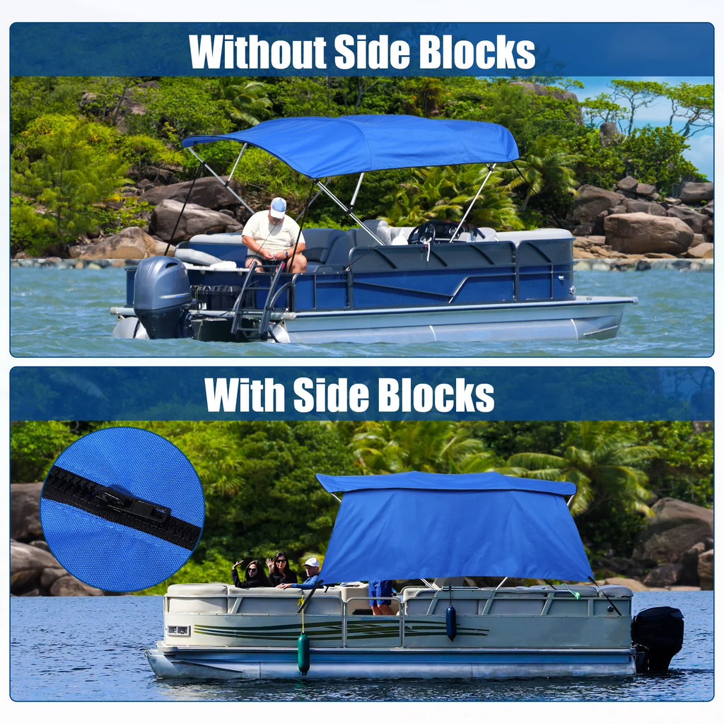 Bargains 600D with Blue 8'L Side x Unique Storage Bow Cover Top Canvas 4 Detachable Boot Blocks Bimini x 54"H 67"-72"W