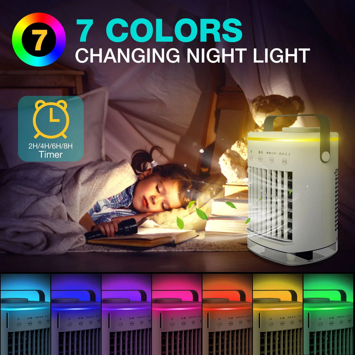 Desktop Air & Personal 7 Camping Cooler with Conditioner Fan Air Timer Air for Conditioners 2-8H Portable Fan Night Mini Home Light Desk 4-Speed Office Hiroke Spray
