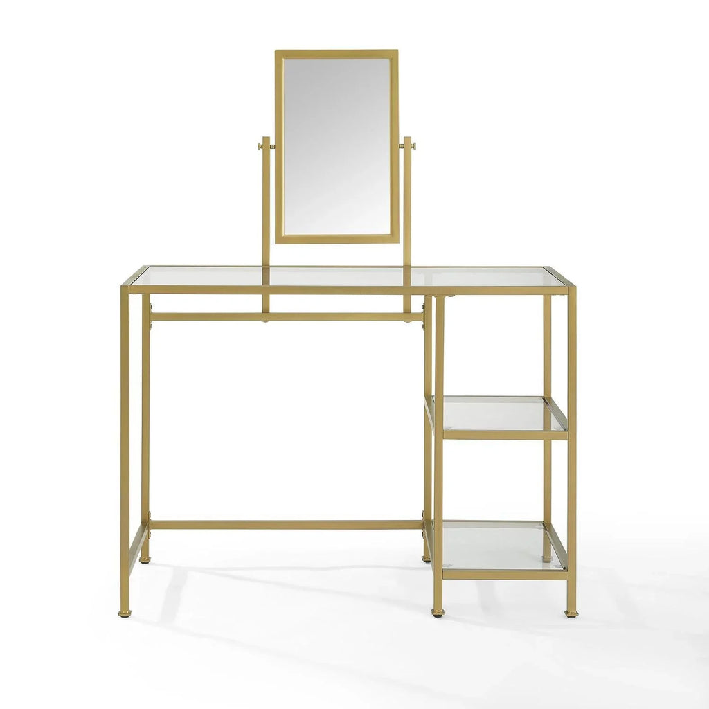Furniture Vanity Crosley Soft 2-Piece Tempered Glass Desk/Mirror Aimee Gold in