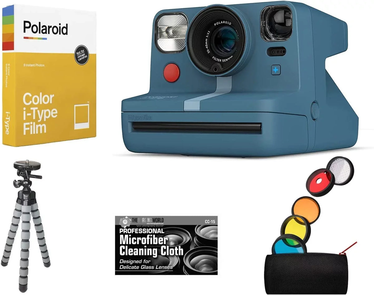 I-Type Plus Film Camera of Cloth Instant Microfiber Table Polaroid Blue Bluetooth + Calm Pack + Bundle + Now of Film Connected Tripod