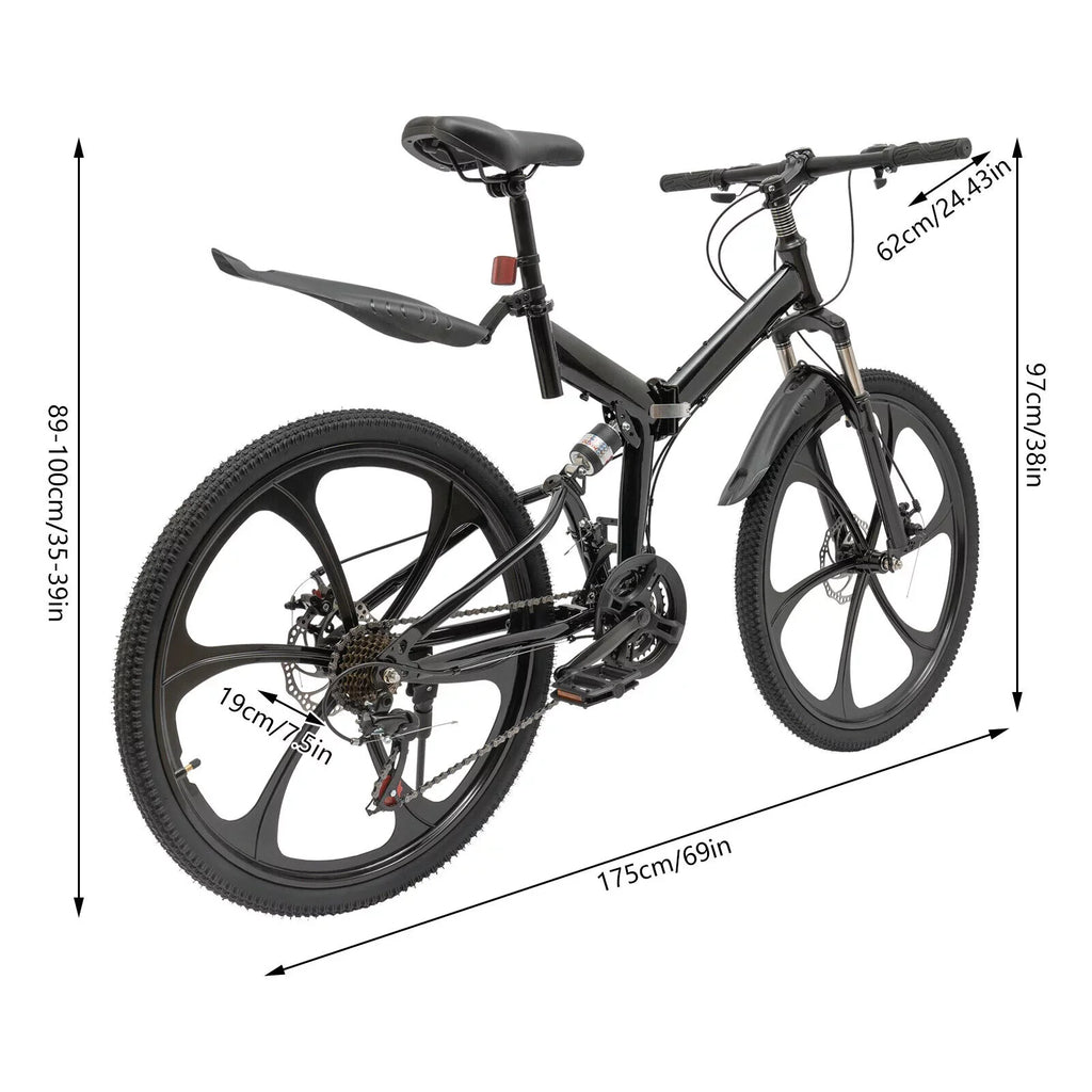 Folding Miumaeov 26" Max 150kg/330lbs Loading Carbon Camping Bike City Shifter Light Bicycle Black Bike 21-Speed Steel Weight Adult Folding