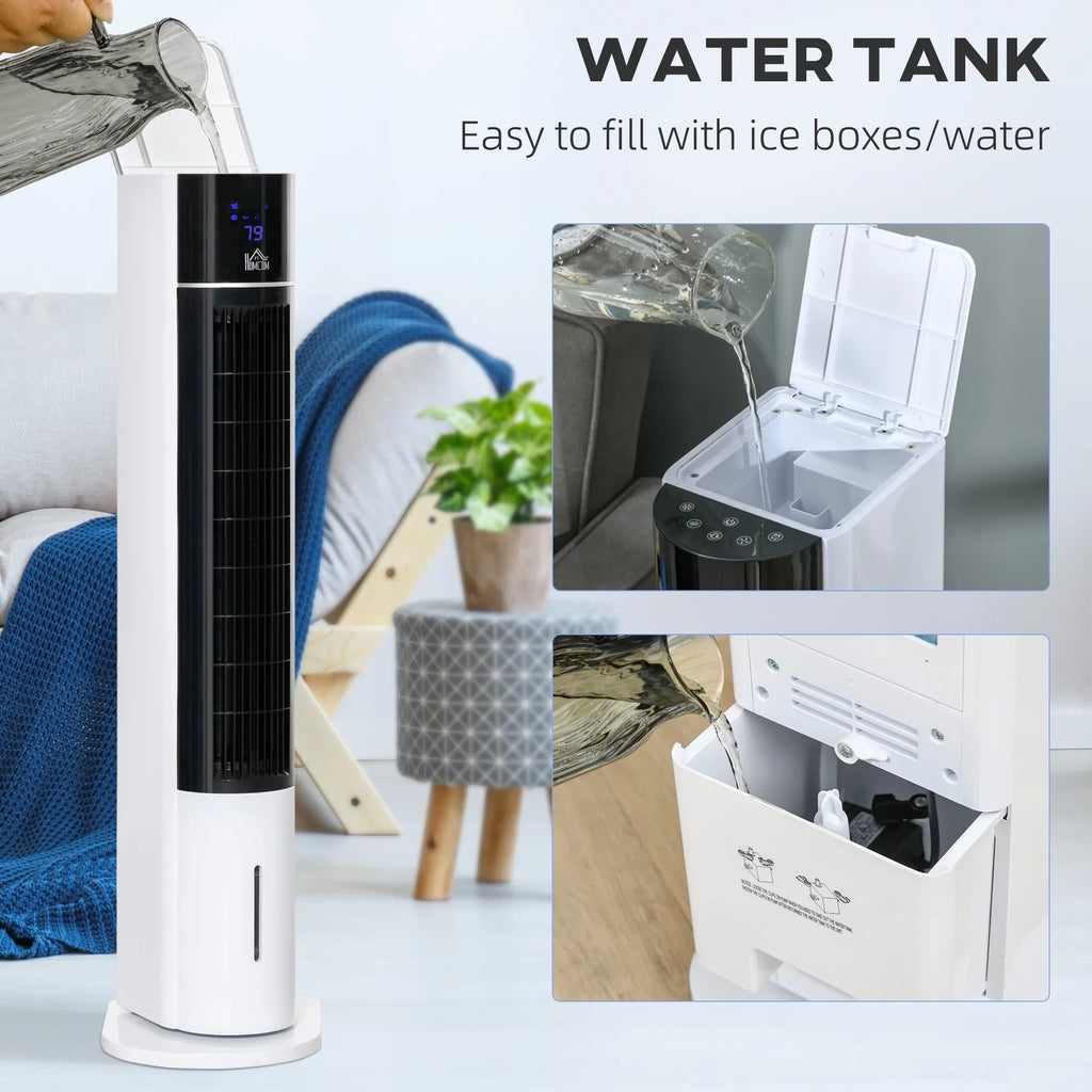 Speeds, 42" Humidifier 3 3-In-1 Air Modes, with HOMCOM Ice Control LED Cooling Fan Tower and Oscillating Timer, 3 Remote Evaporative Cooler Office Display with for Home