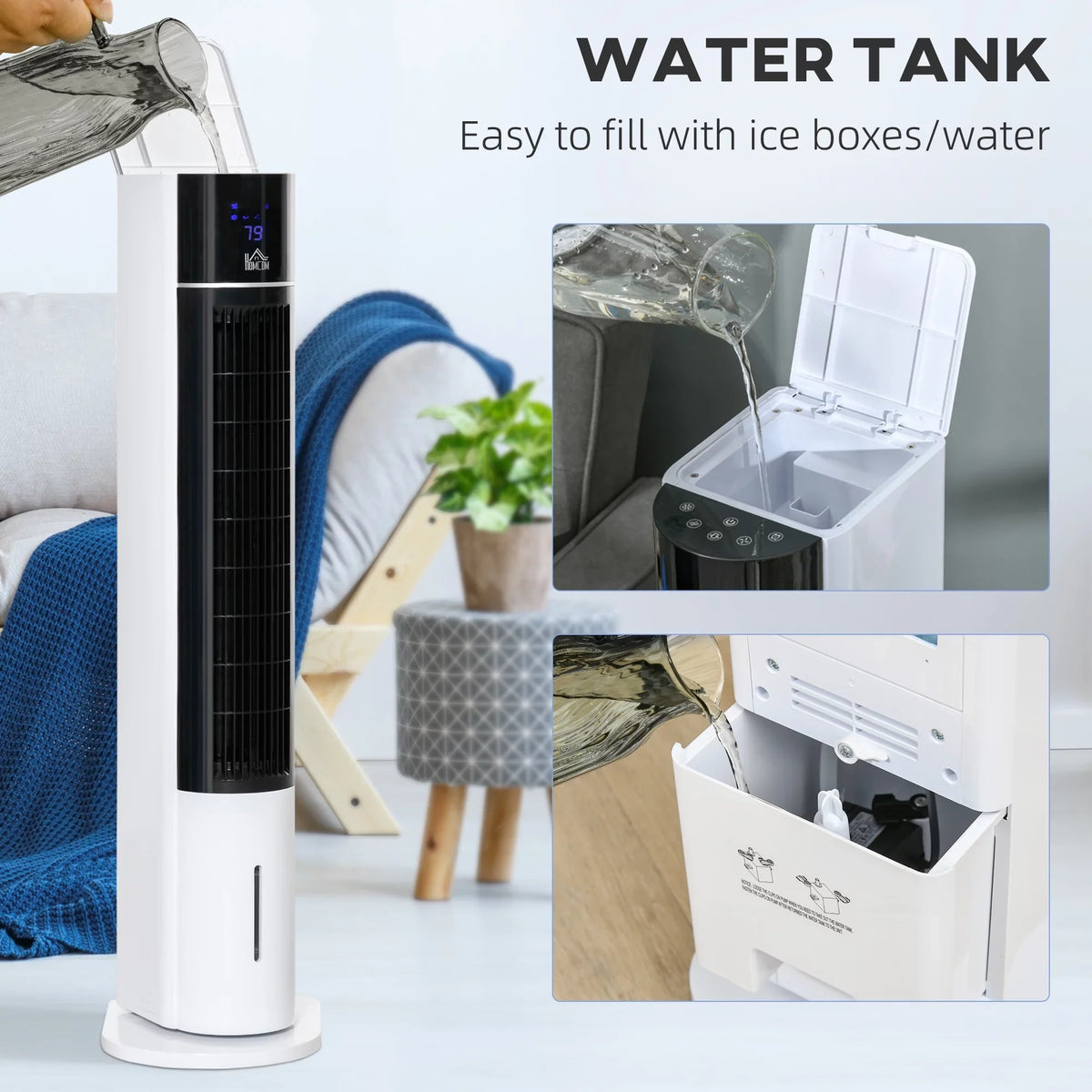 Speeds, 42" Humidifier 3 3-In-1 Air Modes, with HOMCOM Ice Control LED Cooling Fan Tower and Oscillating Timer, 3 Remote Evaporative Cooler Office Display with for Home
