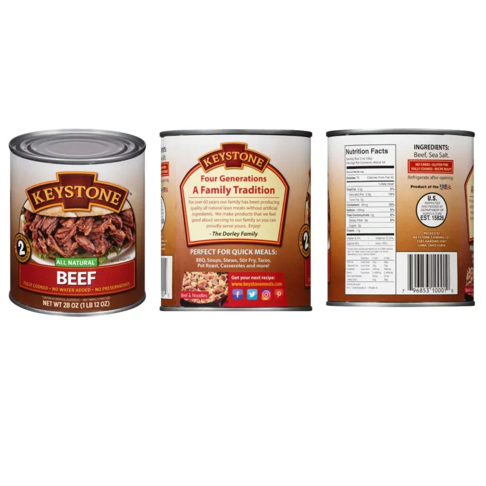 Camping Combo Emergency Cans Long Cans 28oz Shelf Chicken Ready Food All Pork to 2 Beef, eat Keystone Life (6 - and of Survival Natural Each)