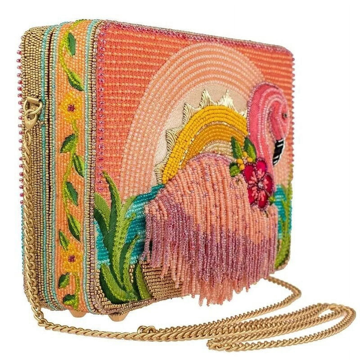 Multi New Pink Mary Flamingo Tropics Frances Beaded Bag Handbag Crossbody