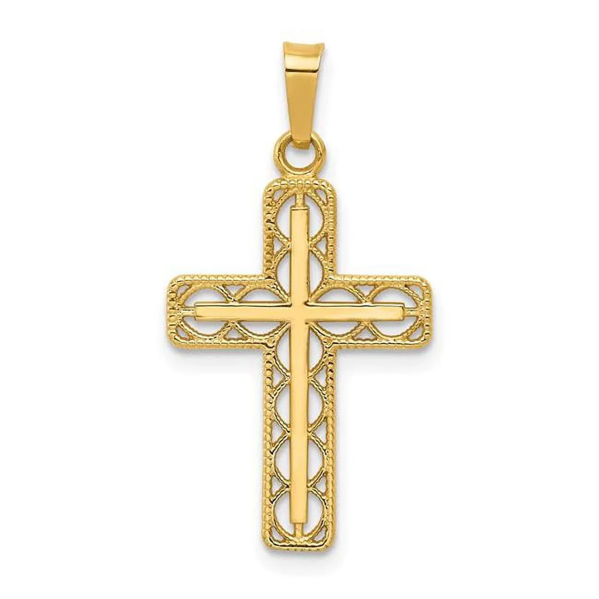 14K Cross Filigree Pendant Polished