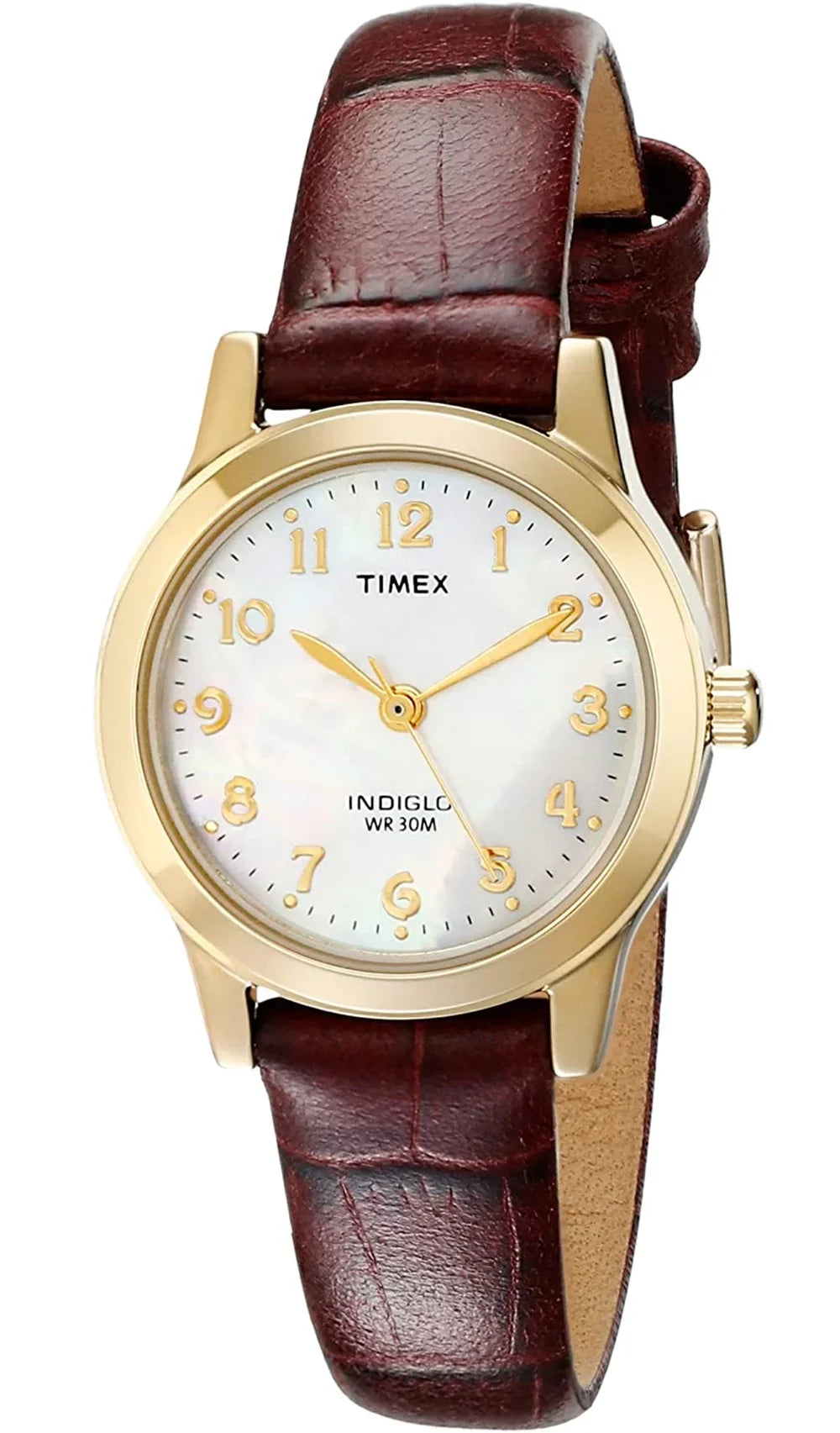 Leather Gold/Burgundy/MOP Timex Essex Dress Avenue Watch, 25mm Women's Strap