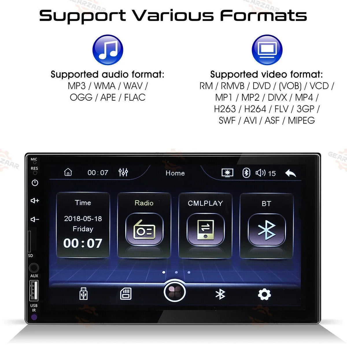 Android/ Touch Player Radio Double Screen 7" Carplay Car 2Din Camera 12LED + Stereo