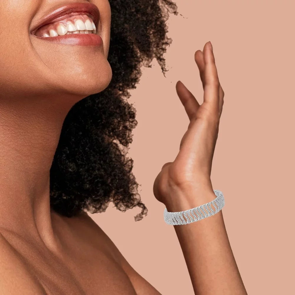 .925 Size Silver (I-J "S" Clarity) wristband 7.25 Round-Cut Sterling Link - Color, Diamond Cttw I3 5.00