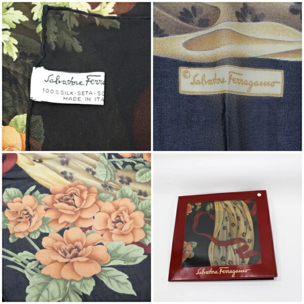 ladies scarf (Like ribbon black Salvatore FERRAGAMO Ferragamo stole paper silk pattern New) Pre-Owned rectangle SALVATORE muffler
