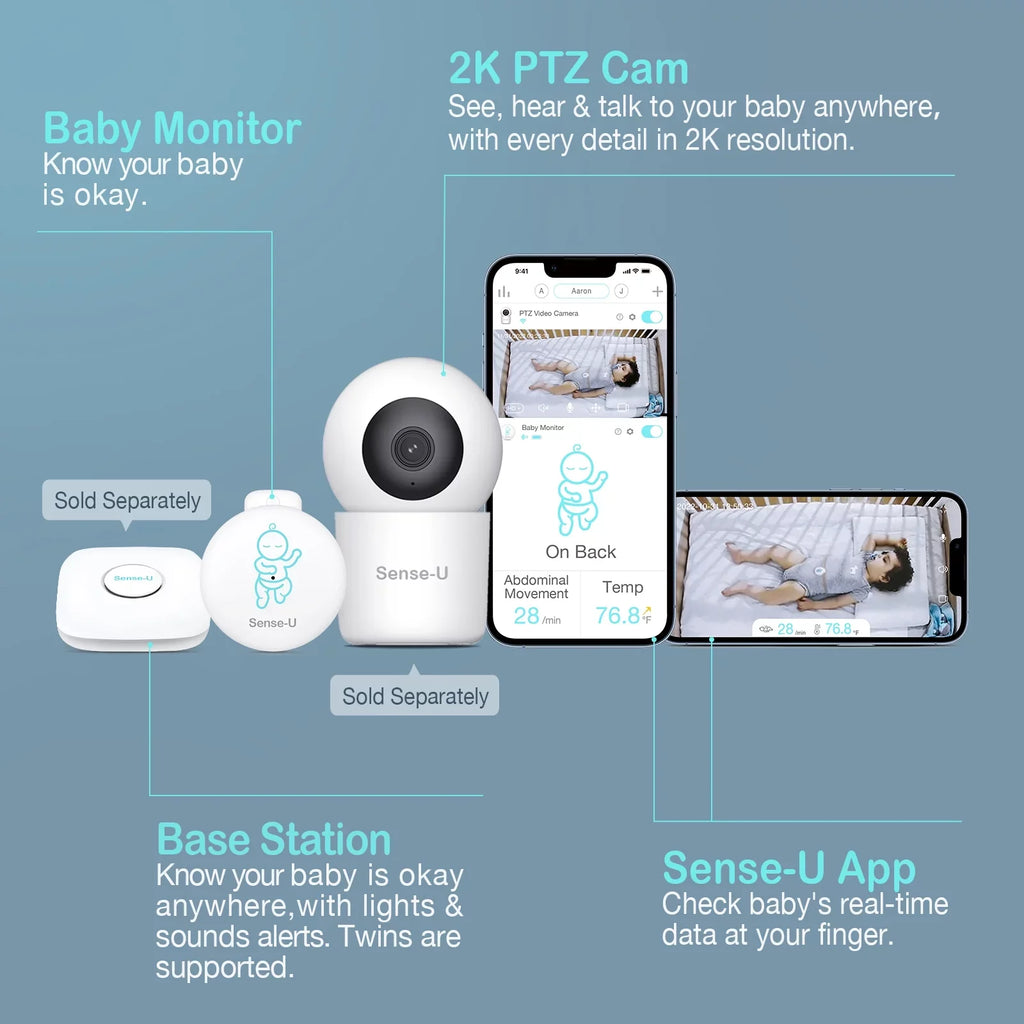 and Smart with Alerts Baby Pink Instant Abdominal Tracks Temperature, Position on Safety Baby's Smartphones, Movement, Movement Audio Rollover - Sleeping Baby Monitor for Sense-U Abdominal