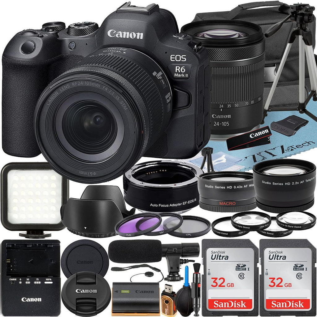 32GB + SanDisk + with + Flash Camera Lens Mirrorless R6 Adapter Accessory 2 EOS + 24-105mm Case ZeeTech Canon II + Mark RF Mount LED Card Pack Memory