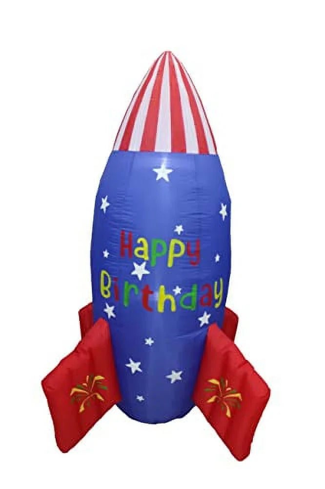 Lighted Birthday Blowup Party Happy Indoor 6 LED Decoration Inflatables Rocketship Family Pre-Lit standard for USA Home Garden Lights Design Yard Prop Tall Stars Foot Outdoor Inflatable Blossom