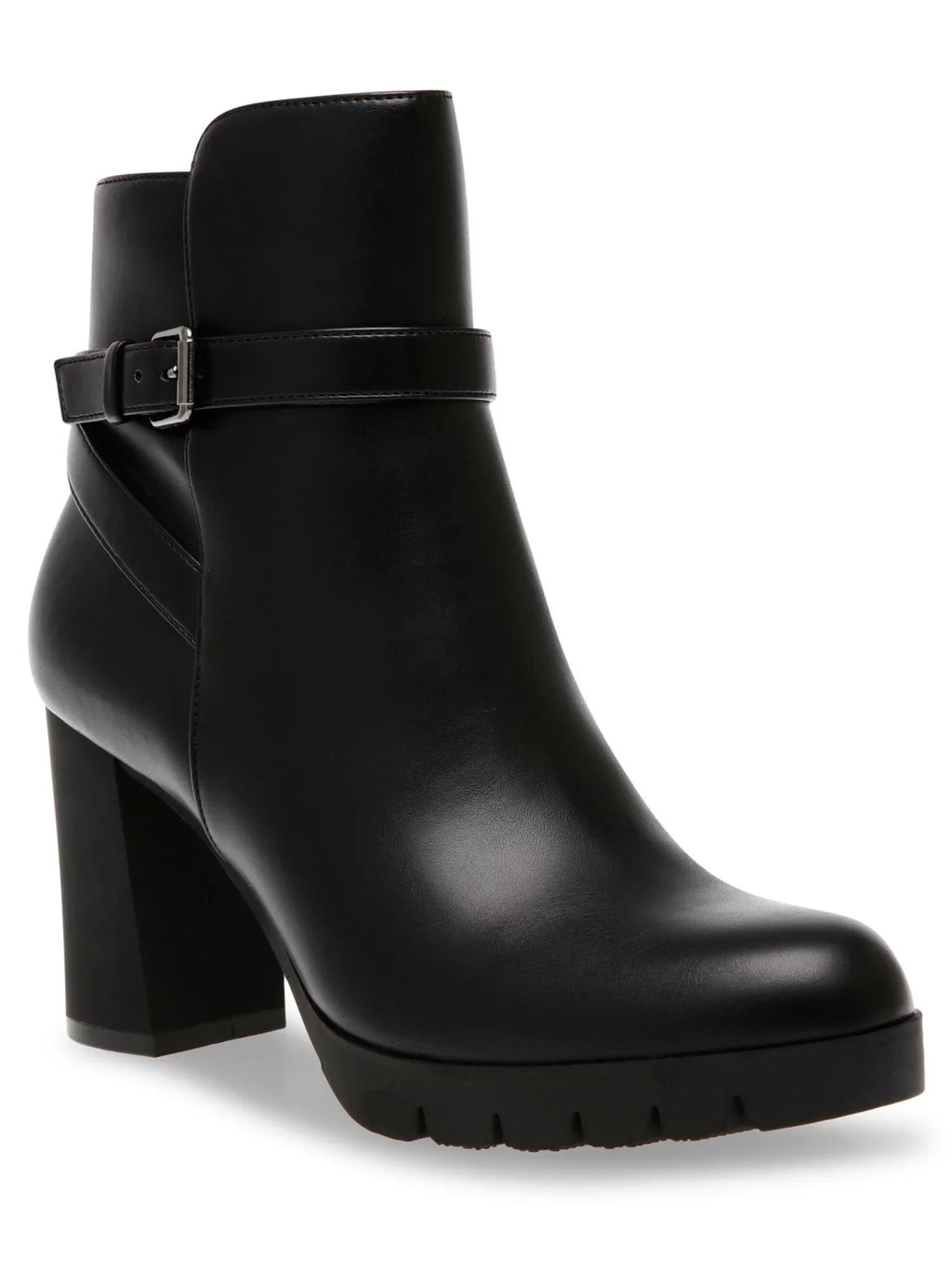 Buckle Booties Accent 10.5 M Dress Round KLEIN Heidi Heel Womens Cushioned Toe ANNE Zip-Up Block Black