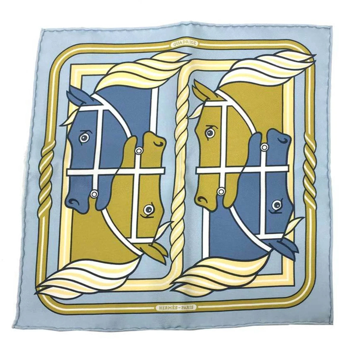 Ciel/Gold/Blue Quadrige Muffler Silk Jean HERMES CARRE Scarf Kare 20 (Like Hermes Nano 100% Pre-Owned NANO New) Horse 331061S Blue Karenna