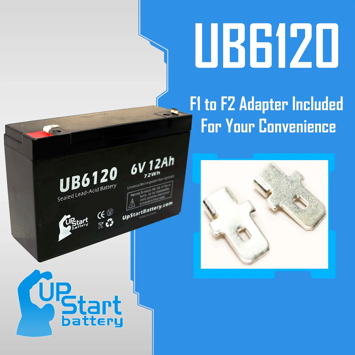 Pack 4x Includes AGM, (6V, 12Ah, Replacement Tripp-Lite - Compatible UB6120 8 to Terminal Battery - Adapters 850 Lead SLA) Universal F1 F2 - Terminal, Battery Sealed Acid F1 12000mAh,