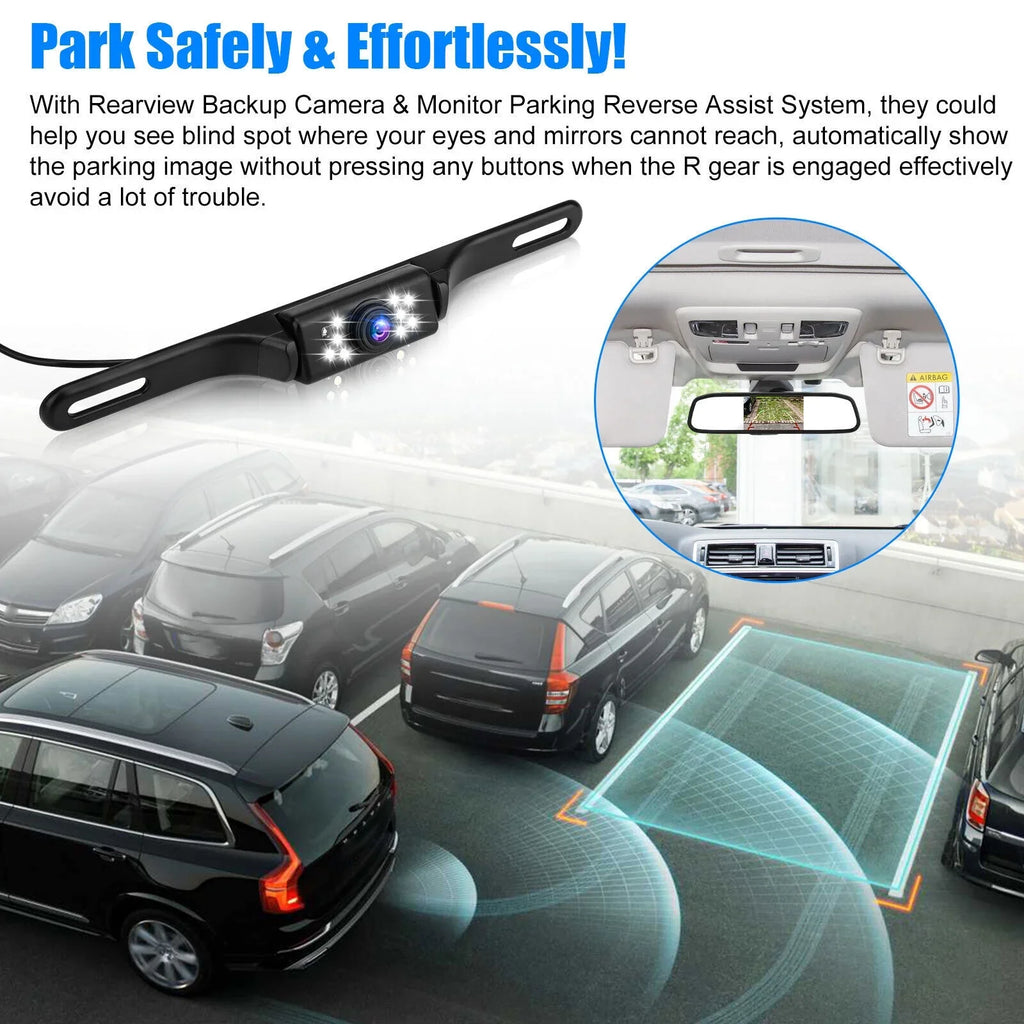 Vision + Kit Rear System Mirror Monitor View Car Camera 5" Backup Night Parking