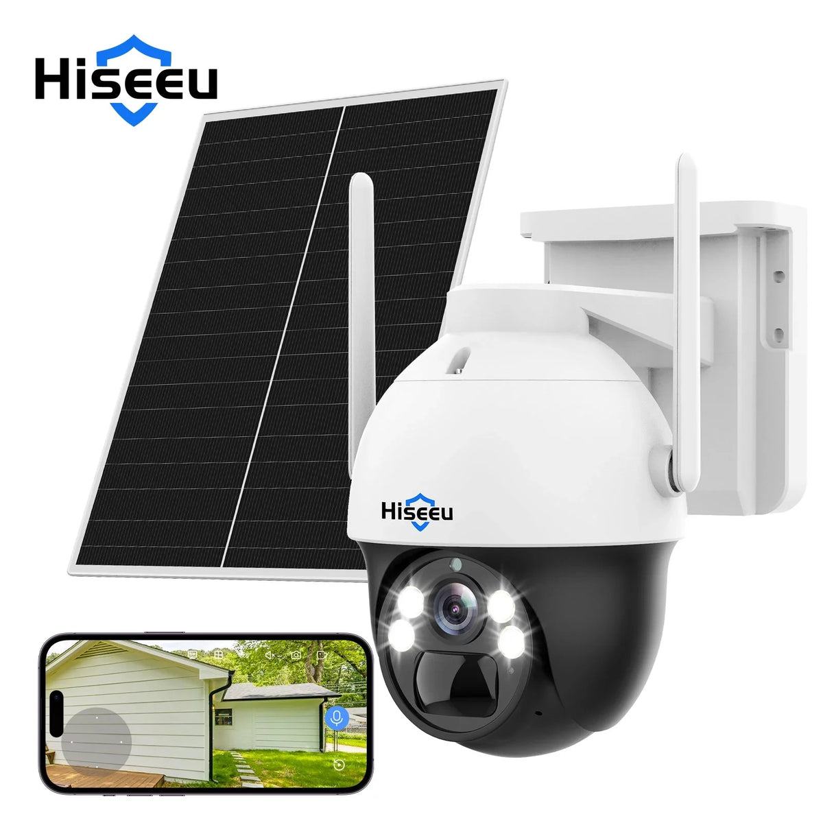 zoom,2-Way View digital Vision,Spotlights,SD Night Security Camera,360 Detection Pan/Tilt,8X Rechargeable Slot,Smart Card Solar AI Hiseeu Wireless 2K/3MP Battery Audio,Color