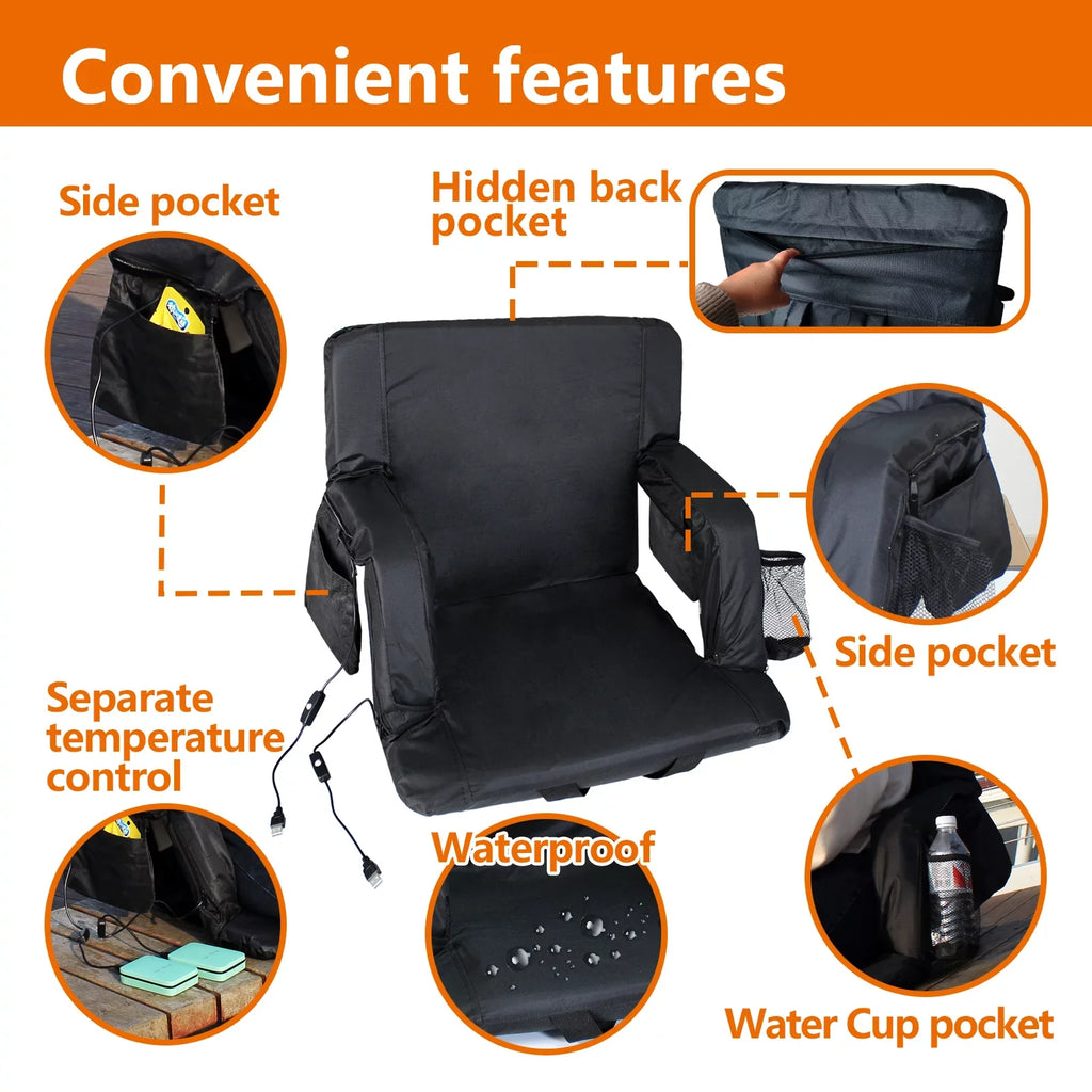 Chair for Support, Bleacher 21" with Stadium Outdoor Gaming Heat Folded for Sports Extra Heated Seats USB Back Camping, Sojoy Bleacher Wide Double with