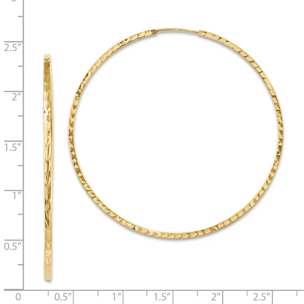 Endless Hoop Real Gold for Men Princess 14kt Tube and Adults Women Square Diamond-cut and Teens; for Yellow Earrings;