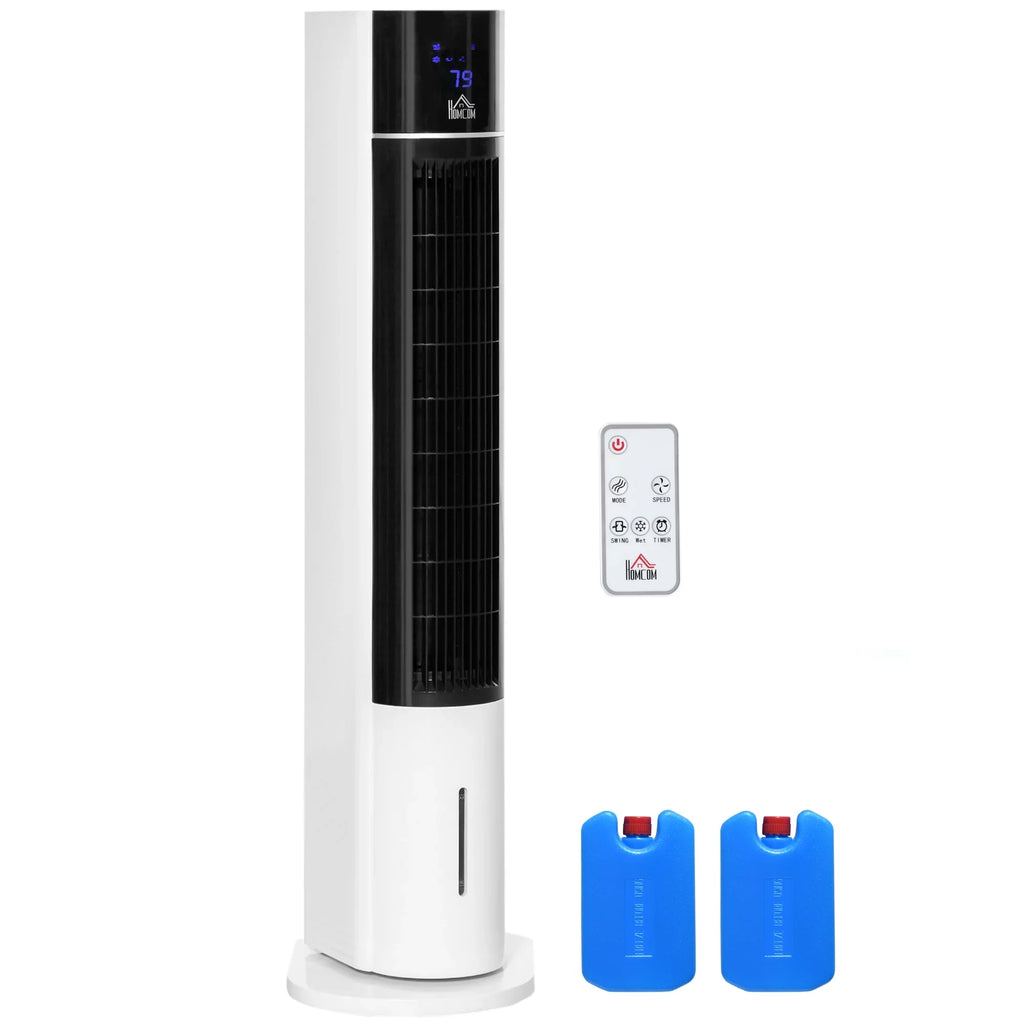Speeds, 42" Humidifier 3 3-In-1 Air Modes, with HOMCOM Ice Control LED Cooling Fan Tower and Oscillating Timer, 3 Remote Evaporative Cooler Office Display with for Home