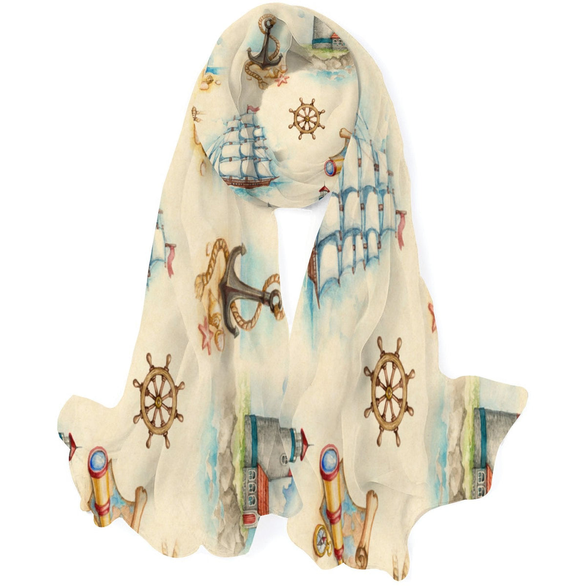 Wraps Large Watercolor Gift Hair Headscarf Women Scarf Long Neck Silk Packed Wraps Shawls Oblong Sunscreen for Nautical FREEAMG