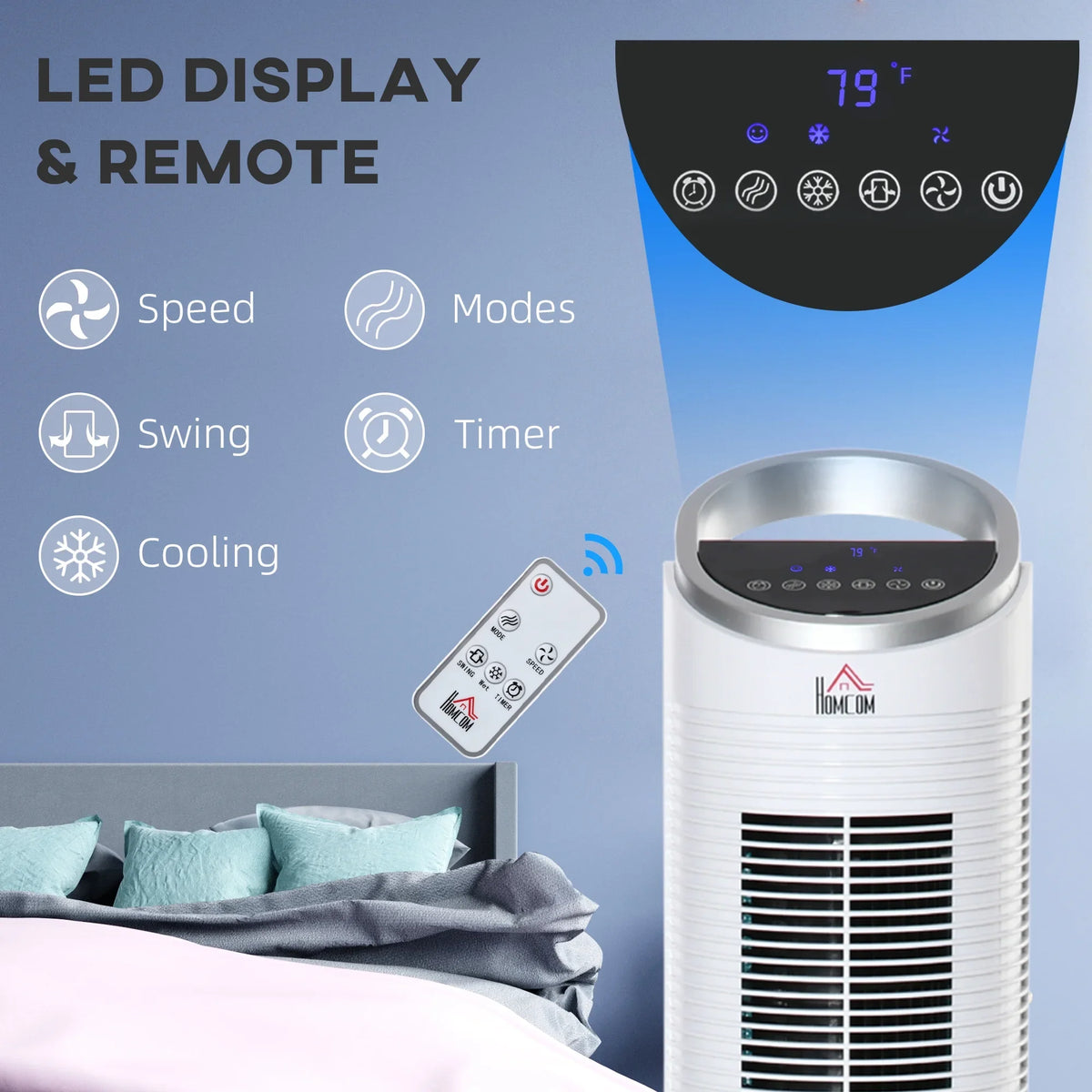 3 Humidifier, Office, Remote, Home Modes, 40" 3 Oscillating, Ice Display, White 3-In-1 Cooling Speeds, LED 8H Cooler HOMCOM Fan Air for Evaporative with Timer,