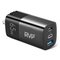 Tablets, 65W Adapter, Smartphones, Charger, iPhone, C Laptops Black A (GaN) RVP+ Fast Foldable Power and - 3-Port USB Tech USB Charger, for Wall Charger