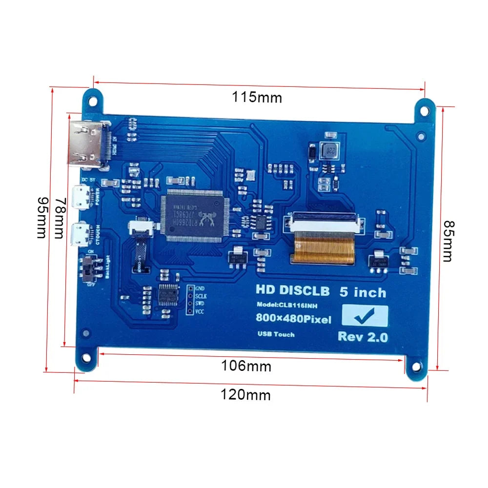 800*480 Pi Resolution Raspberry Inch Compatible with Tool Andoer 5 Touchscreen Capacitive with Portable Interface Small Display USB