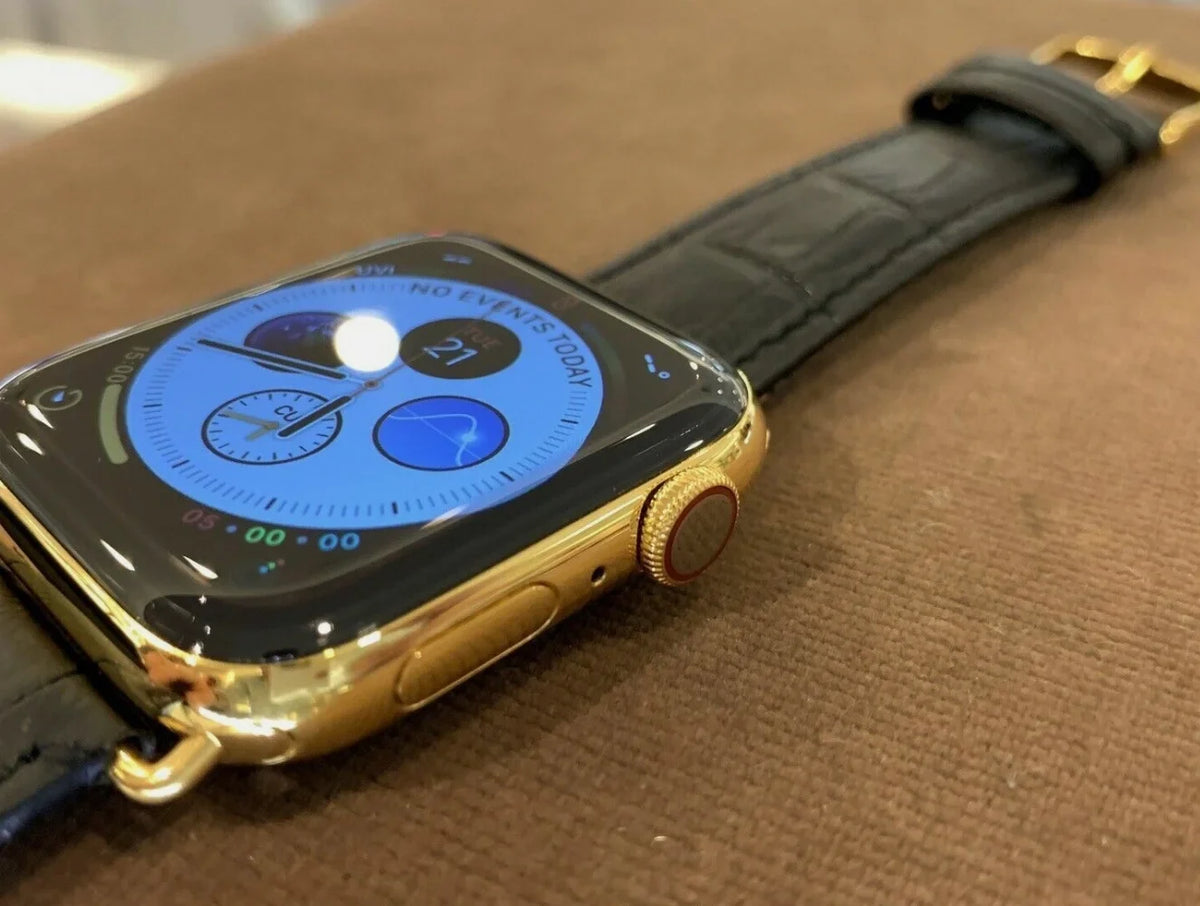 iWatch Black Band Custom Steel Series Stainless 45mm Leather Gold 9 24k