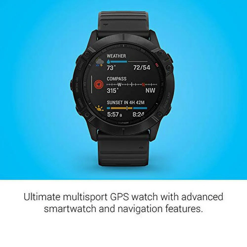 Features Fenix Multisport 6X GPS Garmin Watch, Grade-Adjusted and 010-02157-00 Pulse Pace Pro, Mapping, Sensors, Black Music, Ox Guidance Premium