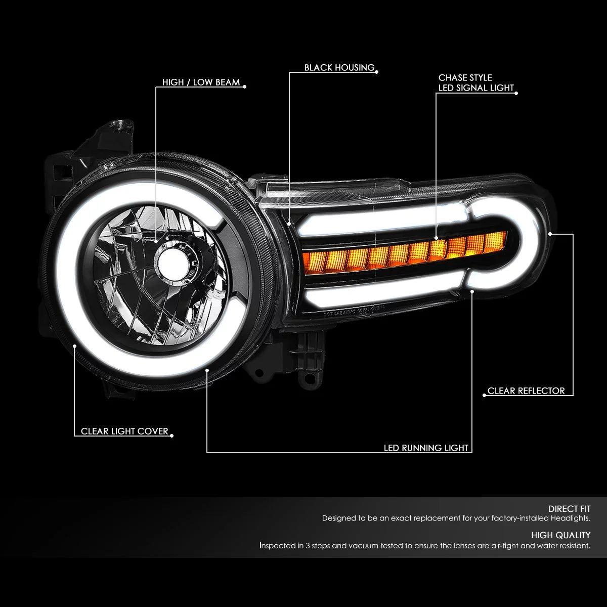 Motoring to Lamps 2014 10 For 08 Pair Headlight 2007 FJ Front 13 Turn DNA HL-LB-FJC07-BK-CL1 Cruiser 09 Corner Black/Clear DRL+Sequential Signal Bumper 11 12 LED