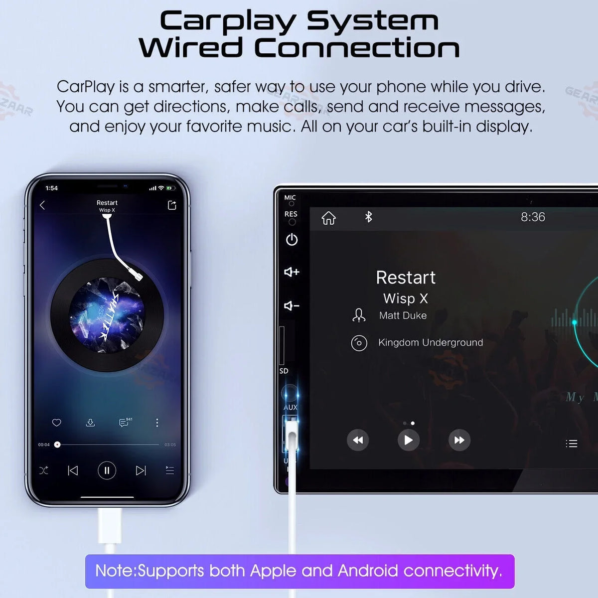 Android/ Touch Player Radio Double Screen 7" Carplay Car 2Din Camera 12LED + Stereo