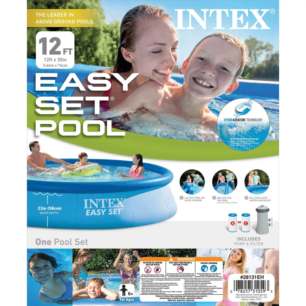 Ground 12ft x Pool Intex Vacuum & with Set Pump 30in Filter Above Easy Automatic