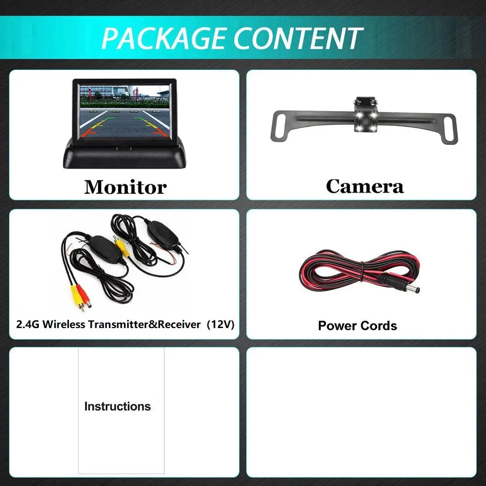 4.3 Car Night View System Vision+ Backup Portable Monitor Camera Rear Wireless HD Parking