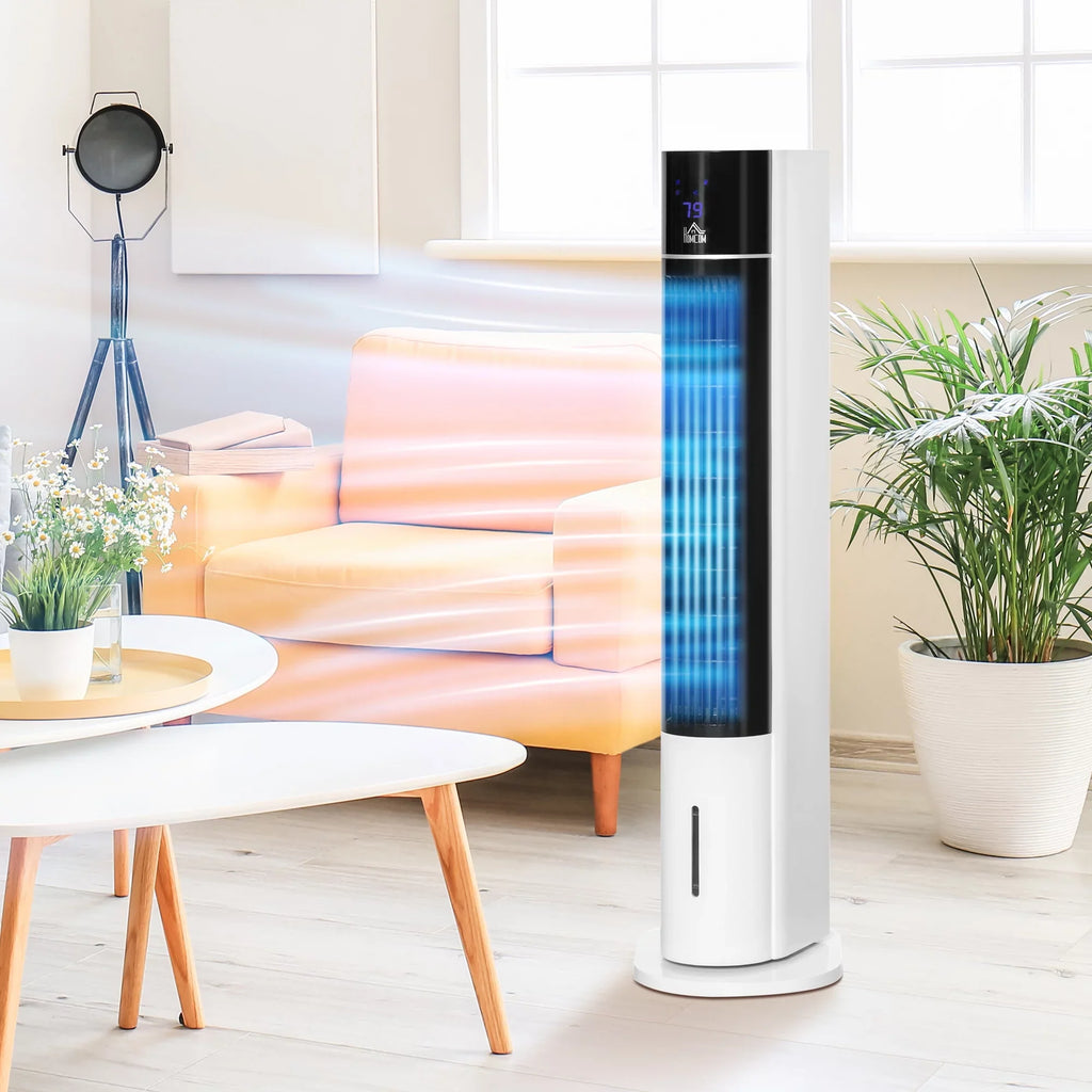 Speeds, 42" Humidifier 3 3-In-1 Air Modes, with HOMCOM Ice Control LED Cooling Fan Tower and Oscillating Timer, 3 Remote Evaporative Cooler Office Display with for Home