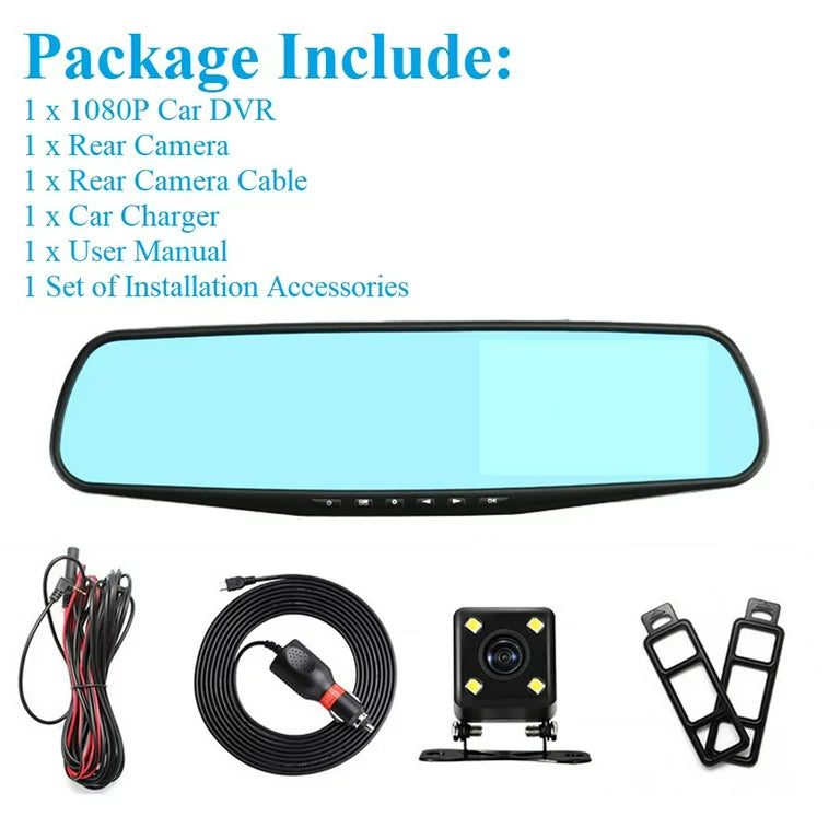 1080P Mirror Car Front Vision,Parking Dual Car 4.3" for DVR Angle Detection,G-sensor Lens Rearview Pack Monitor, Cam Camera Night Cars 1 Dash Cam Rear Monitor,Motion Trucks,170°Wide