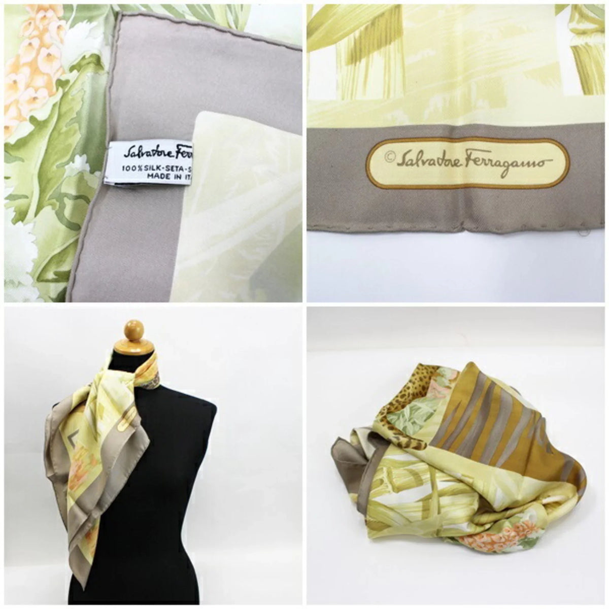Scarf Ferragamo Women's Pattern Pre-Owned x Silk SALVATORE FERRAGAMO (Good) Leopard Greige Muffler Beige Animal
